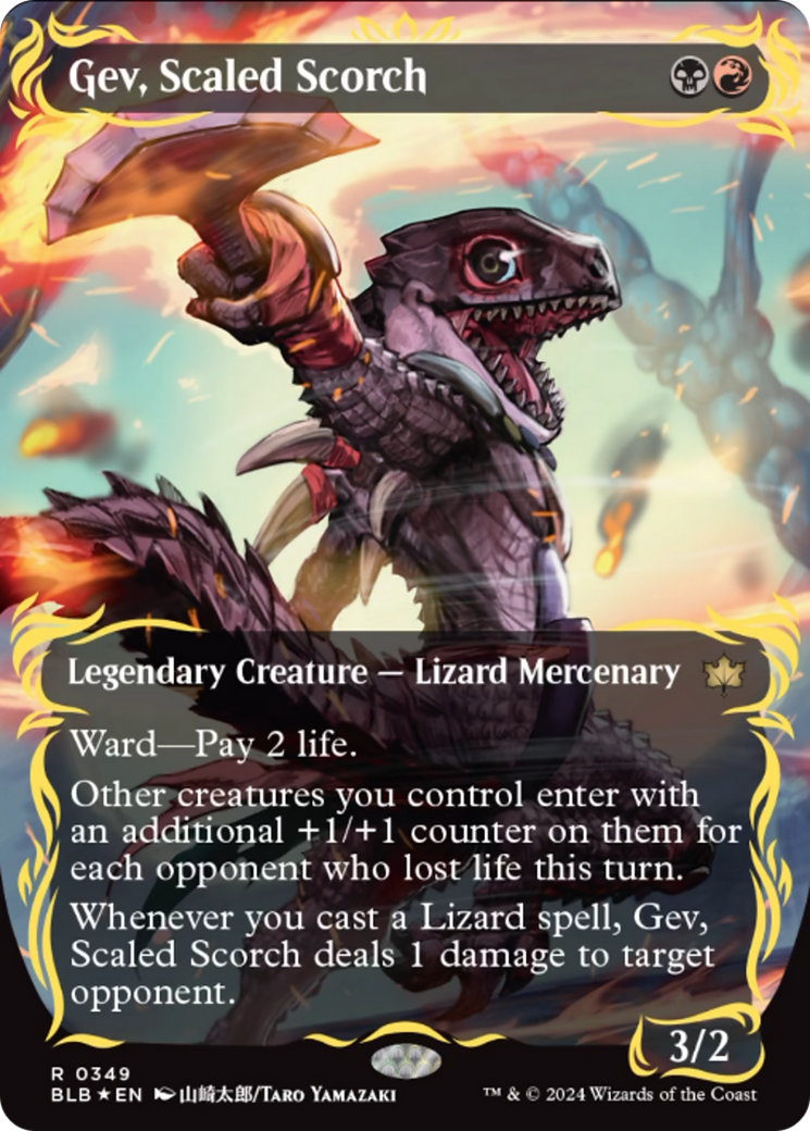 Gev, Scaled Scorch (Borderless) (Raised Foil) [Bloomburrow] | Card Merchant Takapuna