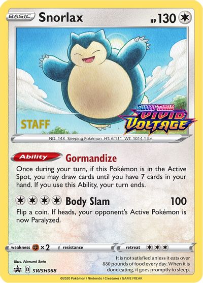 Snorlax (SWSH068) (Staff Prerelease Promo) [Sword & Shield: Black Star Promos] | Card Merchant Takapuna