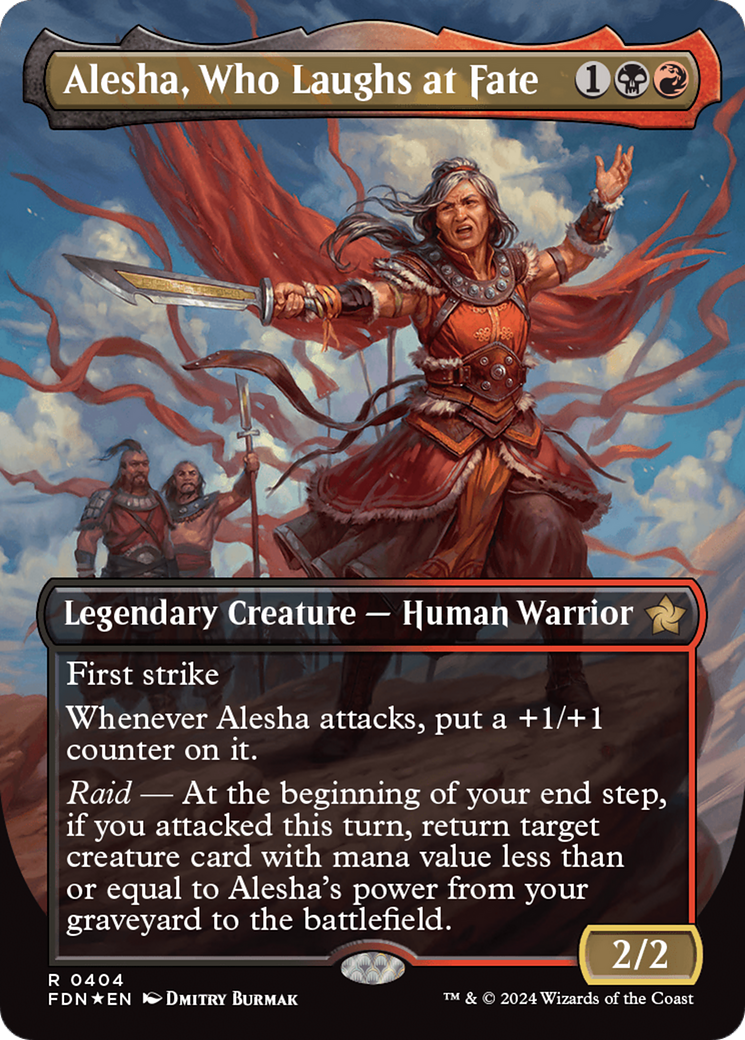 Alesha, Who Laughs at Fate (Borderless) (Mana Foil) [Foundations] | Card Merchant Takapuna