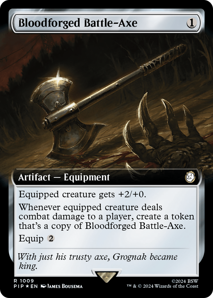 Bloodforged Battle-Axe (Extended Art) (Surge Foil) [Fallout] | Card Merchant Takapuna