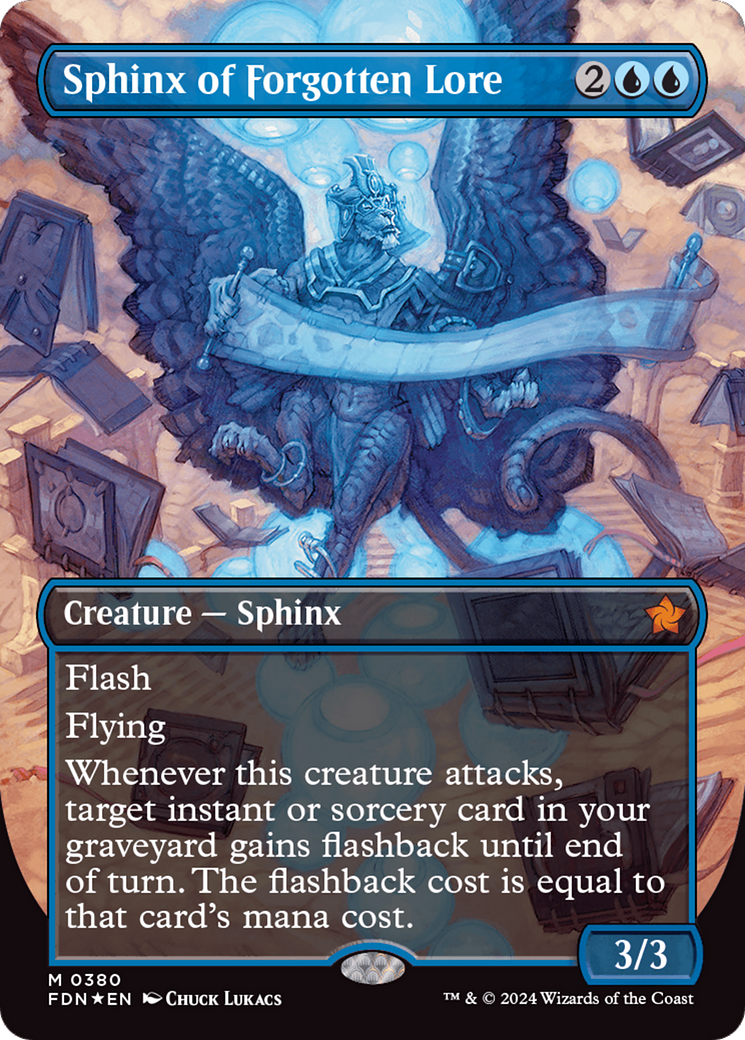 Sphinx of Forgotten Lore (Borderless) (Mana Foil) [Foundations] | Card Merchant Takapuna