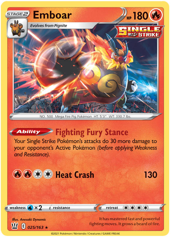 Emboar (025/163) [Sword & Shield: Battle Styles] | Card Merchant Takapuna