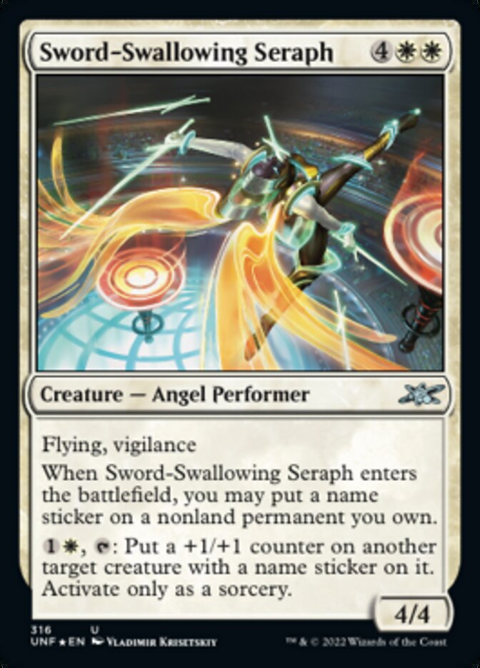 Sword-Swallowing Seraph (Galaxy Foil) [Unfinity] | Card Merchant Takapuna