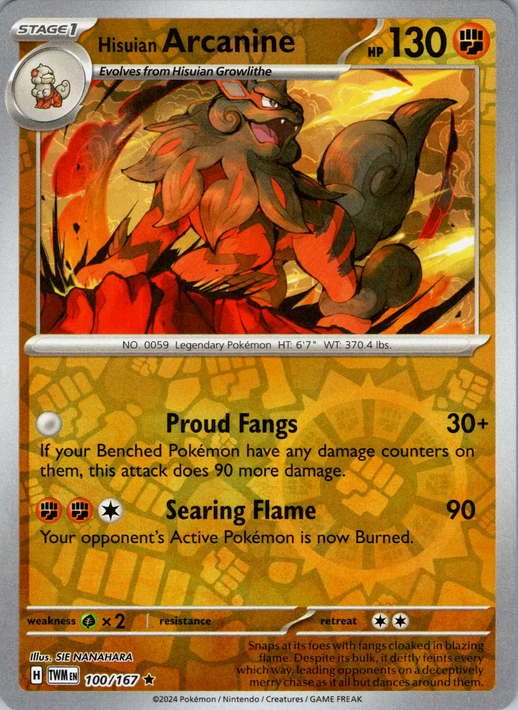 Hisuian Arcanine (100/167) [Scarlet & Violet: Twilight Masquerade] | Card Merchant Takapuna