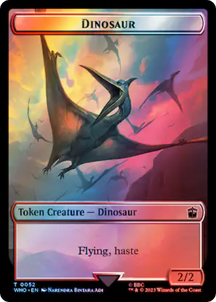 Warrior // Dinosaur Double-Sided Token (Surge Foil) [Doctor Who Tokens] | Card Merchant Takapuna