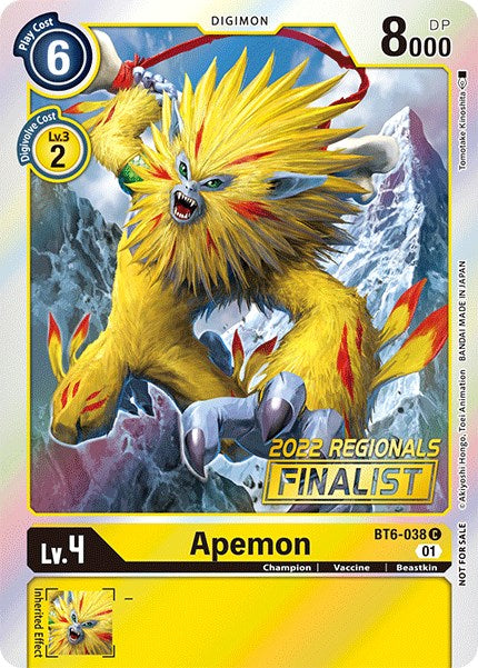 Apemon [BT6-038] (2022 Championship Online Regional) (Online Finalist) [Double Diamond Promos] | Card Merchant Takapuna