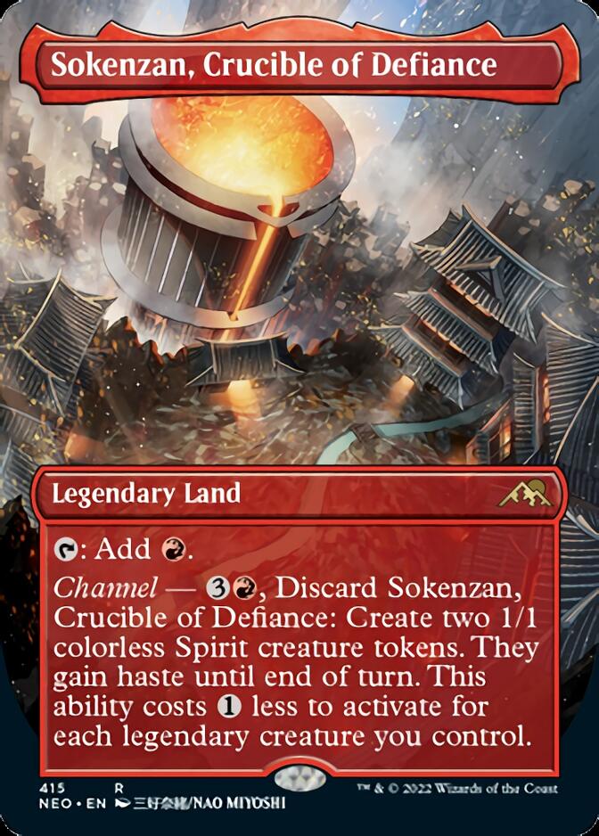 Sokenzan, Crucible of Defiance (Borderless Alternate Art) [Kamigawa: Neon Dynasty] | Card Merchant Takapuna