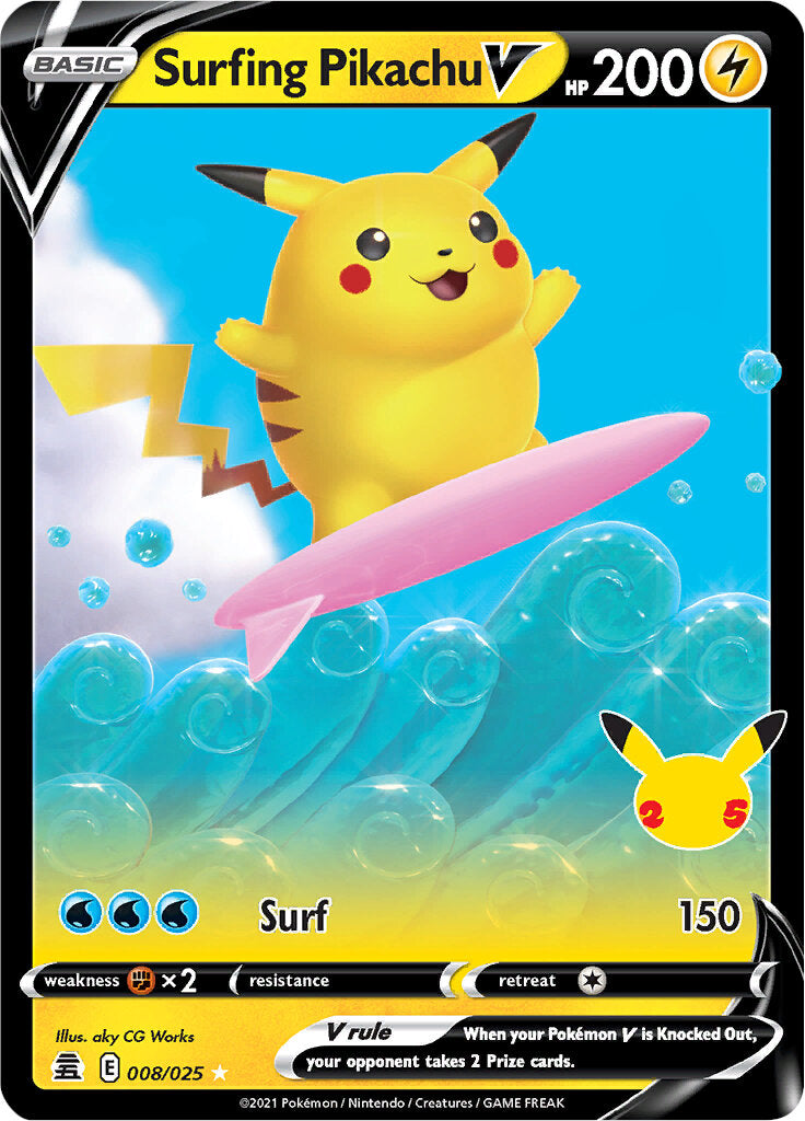 Surfing Pikachu V (008/025) [Celebrations: 25th Anniversary] | Card Merchant Takapuna