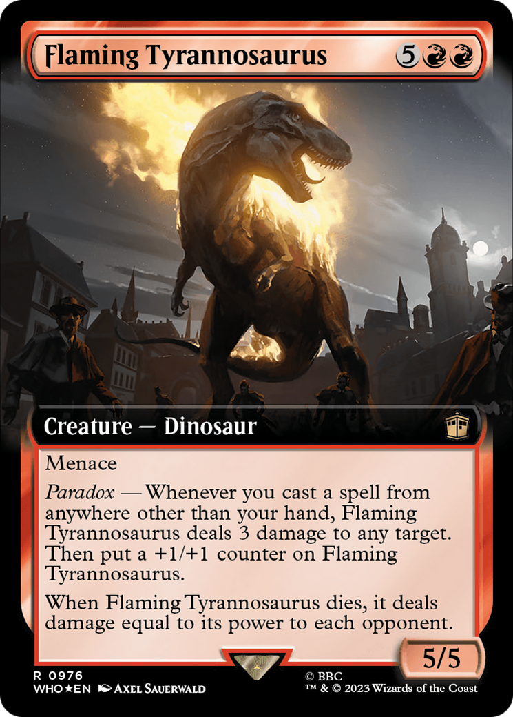 Flaming Tyrannosaurus (Extended Art) (Surge Foil) [Doctor Who] | Card Merchant Takapuna