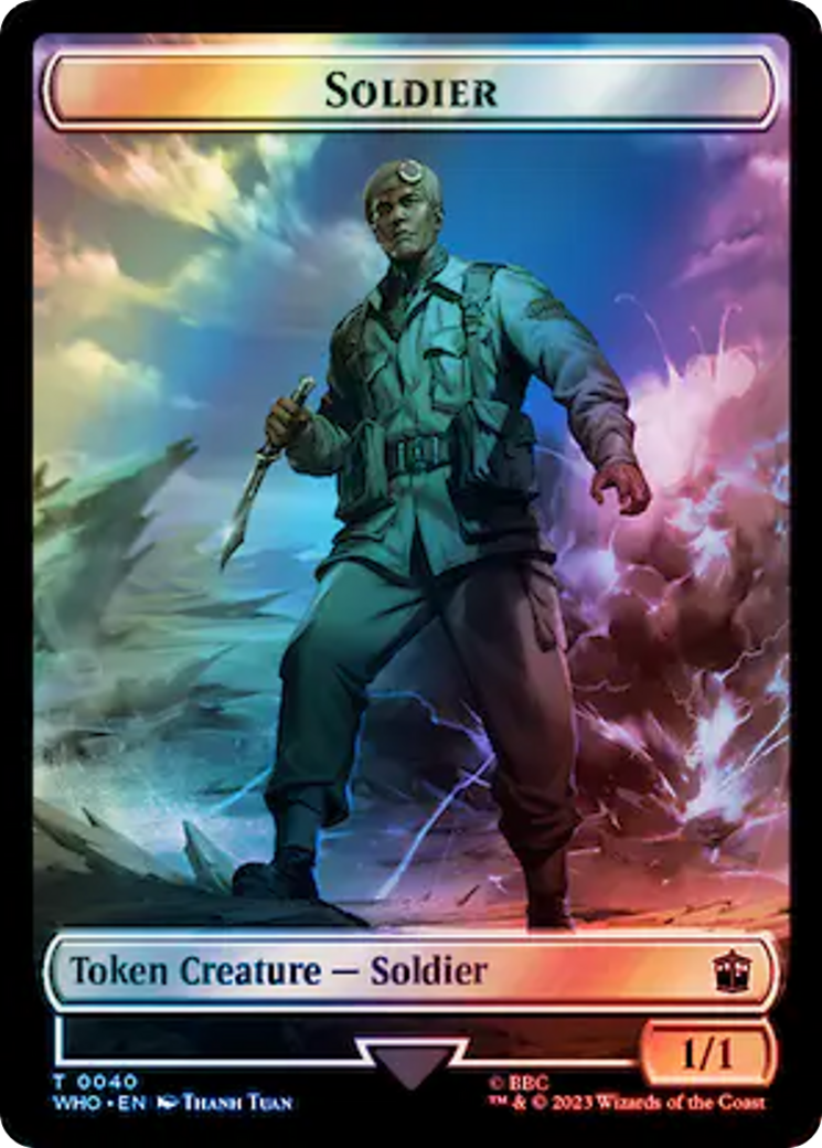 Soldier // Dinosaur Double-Sided Token (Surge Foil) [Doctor Who Tokens] | Card Merchant Takapuna