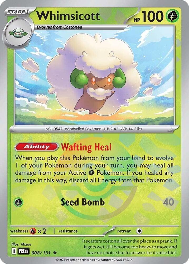 Whimsicott (008/131) (Poke Ball Pattern) [Scarlet & Violet: Prismatic Evolutions] | Card Merchant Takapuna