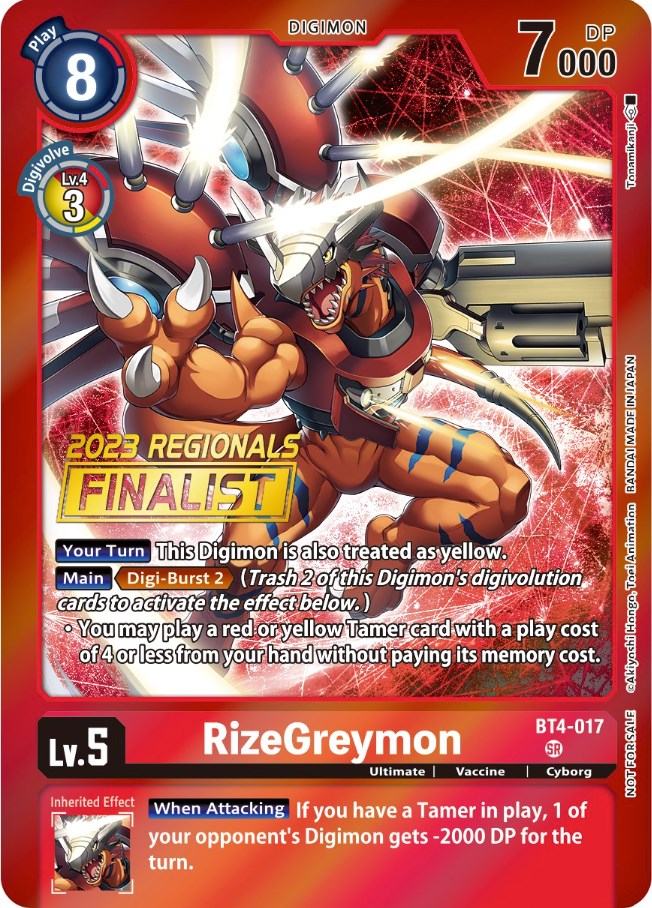 RizeGreymon [BT4-017] (2023 Regionals Finalist) [Great Legend Promos] | Card Merchant Takapuna