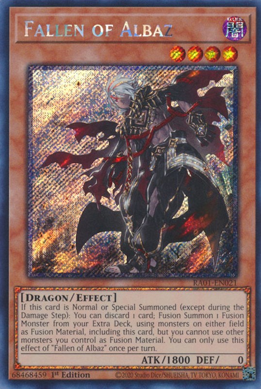 Fallen of Albaz [RA01-EN021] Platinum Secret Rare | Card Merchant Takapuna