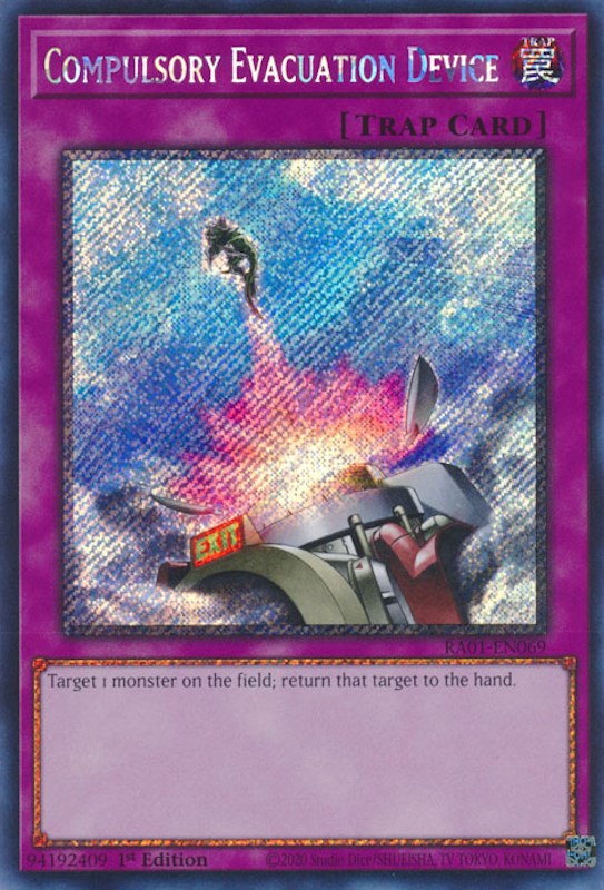 Compulsory Evacuation Device [RA01-EN069] Platinum Secret Rare | Card Merchant Takapuna