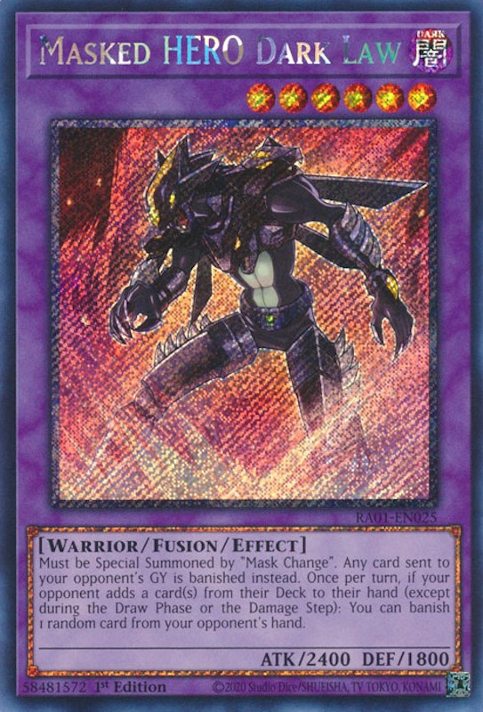 Masked HERO Dark Law [RA01-EN025] Platinum Secret Rare | Card Merchant Takapuna