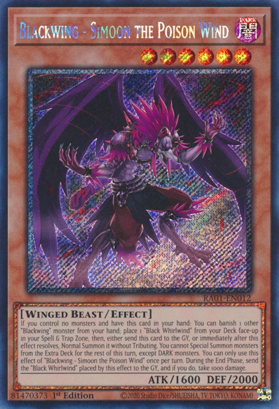 Blackwing - Simoon the Poison Wind [RA01-EN012] Platinum Secret Rare | Card Merchant Takapuna