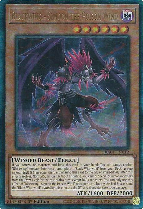 Blackwing - Simoon the Poison Wind [RA01-EN012] Prismatic Ultimate Rare | Card Merchant Takapuna