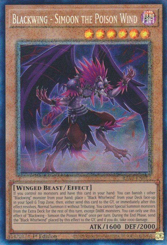 Blackwing - Simoon the Poison Wind [RA01-EN012] Prismatic Collector's Rare | Card Merchant Takapuna