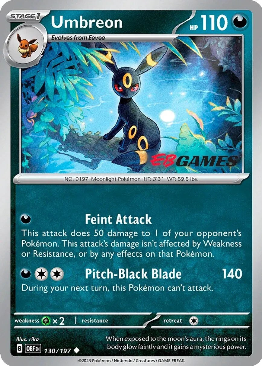 Umbreon (130/197) (EBGames Exclusive) [Scarlet & Violet: Obsidian Flames] | Card Merchant Takapuna