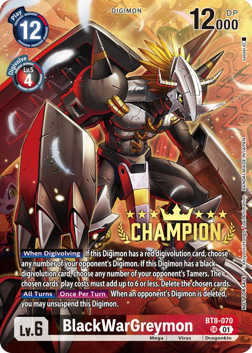 BlackWarGreymon [BT8-070] (Digimon 3-On-3 November 2023 Champion) [New Awakening] | Card Merchant Takapuna