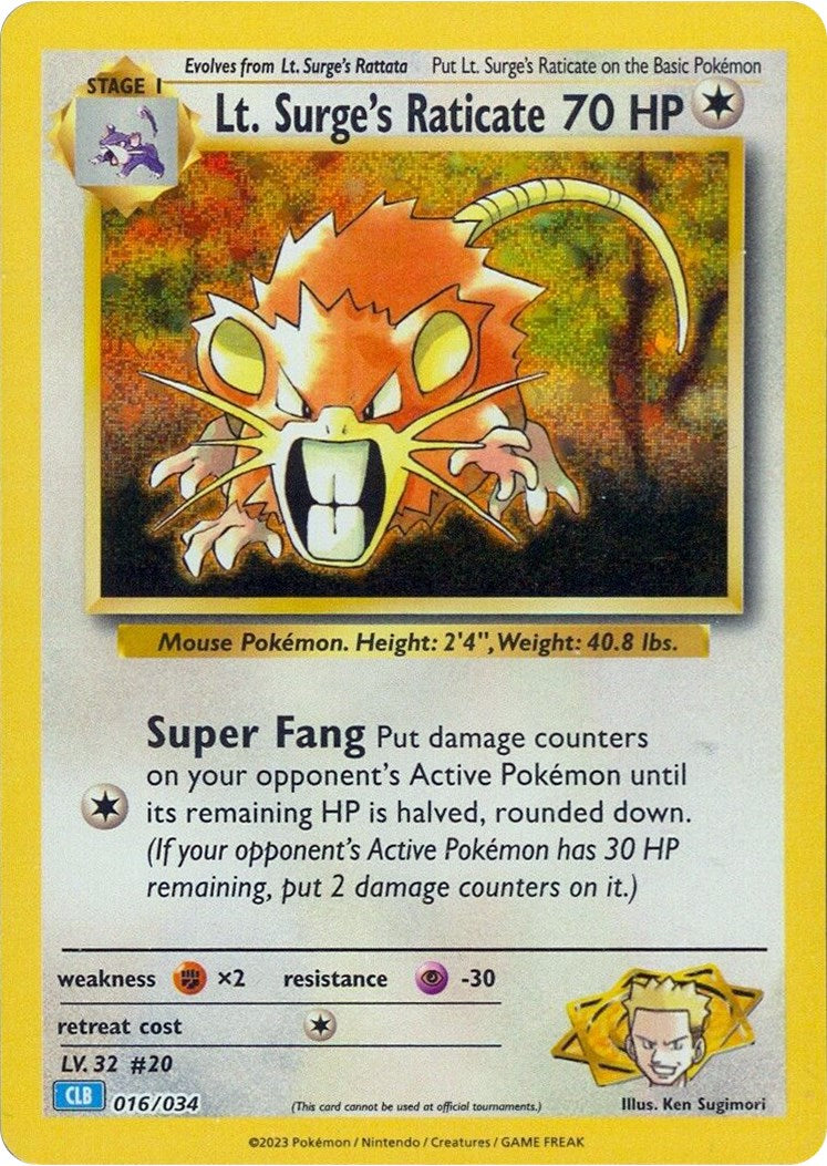 Lt. Surge's Raticate [Trading Card Game Classic] | Card Merchant Takapuna