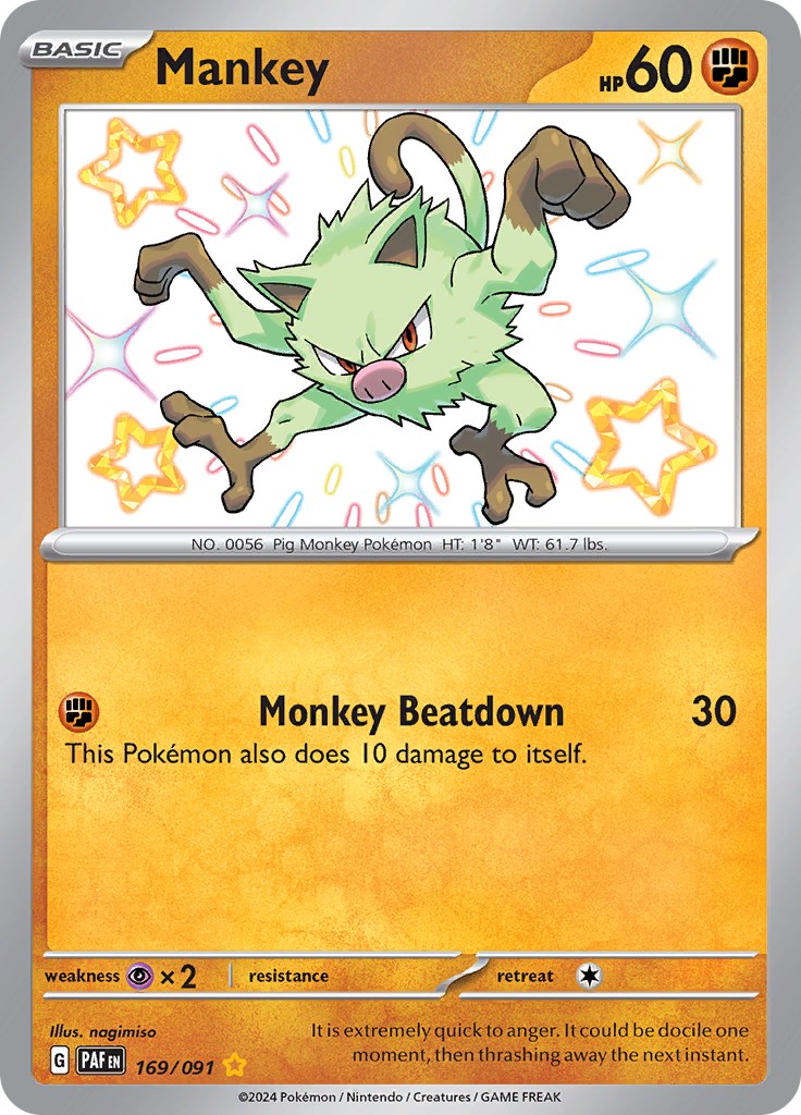 Mankey (169/091) [Scarlet & Violet: Paldean Fates] | Card Merchant Takapuna