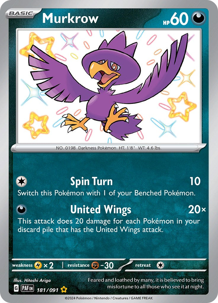 Murkrow (181/091) [Scarlet & Violet: Paldean Fates] | Card Merchant Takapuna