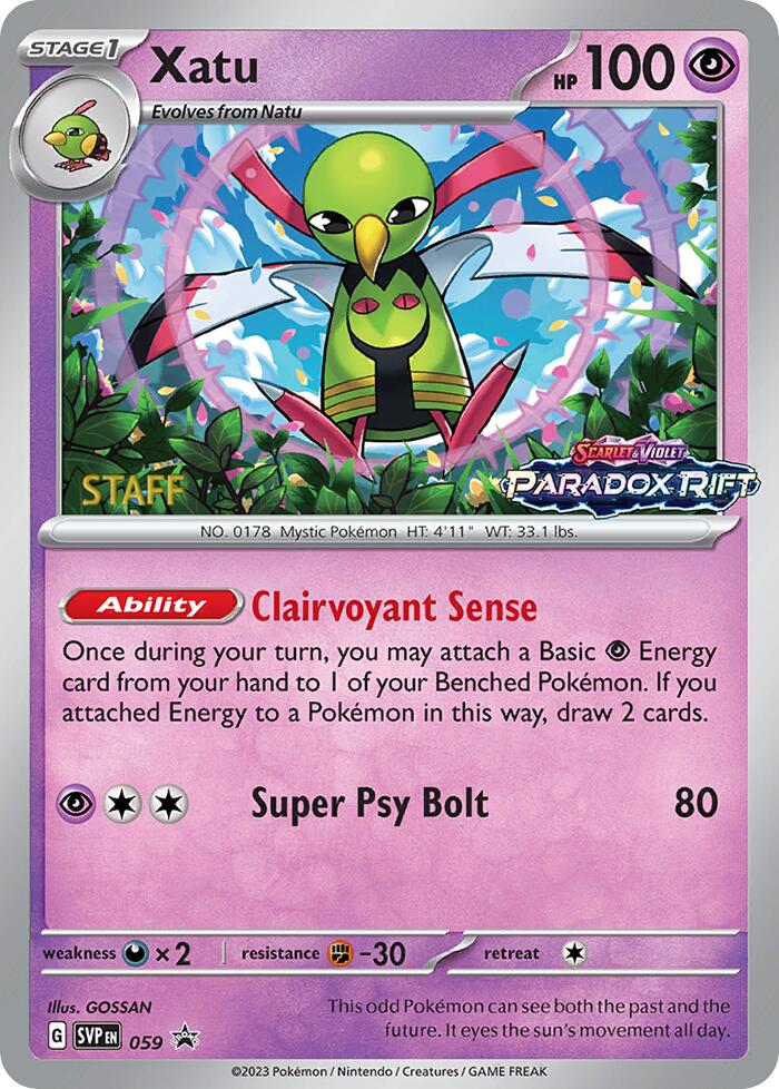 Xatu (059) (Staff Prerelease Promo) [Scarlet & Violet: Black Star Promos] | Card Merchant Takapuna