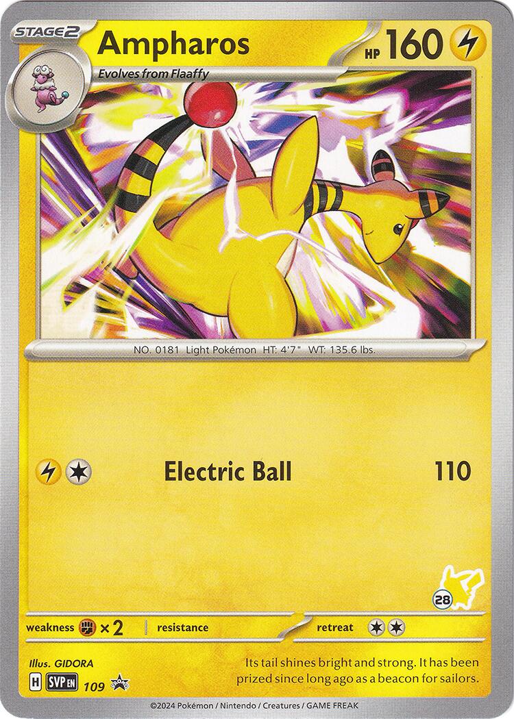 Ampharos (109) (Pikachu Stamp #28) [Battle Academy 2024] | Card Merchant Takapuna