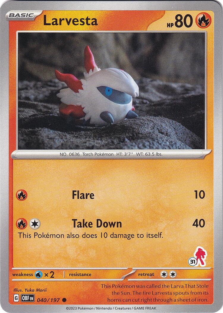 Larvesta (040/197) (Armarouge Stamp #31) [Battle Academy 2024] | Card Merchant Takapuna