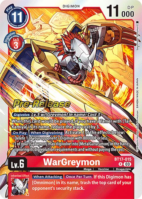 WarGreymon [BT17-015] [Secret Crisis Pre-Release Cards] | Card Merchant Takapuna