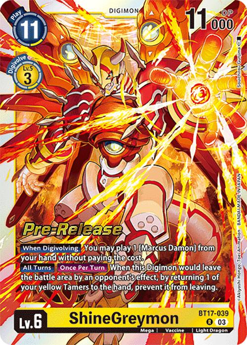 ShineGreymon [BT17-039] [Secret Crisis Pre-Release Cards] | Card Merchant Takapuna