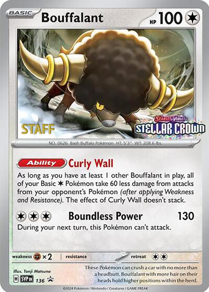 Bouffalant (136) (Staff Promo) [Scarlet & Violet: Black Star Promos] | Card Merchant Takapuna