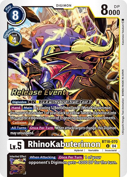 RhinoKabuterimon [BT18-070] [Release Special Booster Ver.2.0 Pre-Release Cards] | Card Merchant Takapuna