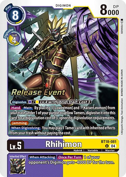 Rhihimon [BT18-081] [Release Special Booster Ver.2.0 Pre-Release Cards] | Card Merchant Takapuna