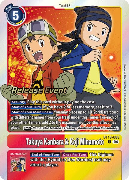 Takuya Kanbara & Koji Minamoto [BT18-088] [Release Special Booster Ver.2.0 Pre-Release Cards] | Card Merchant Takapuna