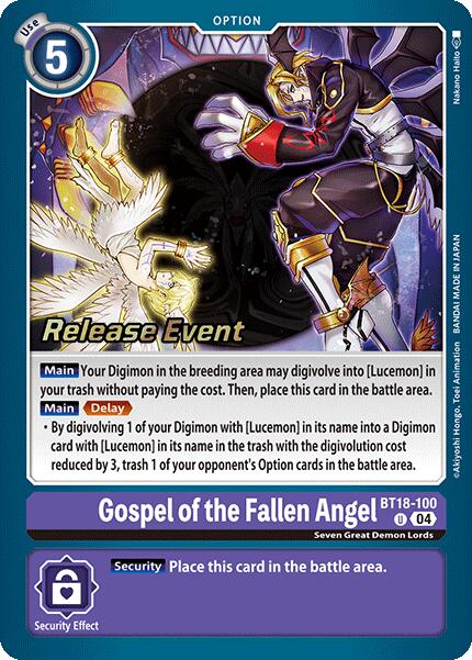 Gospel of the Fallen Angel [BT18-100] [Release Special Booster Ver.2.0 Pre-Release Cards] | Card Merchant Takapuna