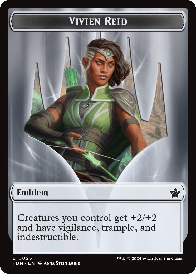 Emblem - Vivien Reid // Elf Warrior Double-Sided Token [Foundations Tokens] | Card Merchant Takapuna