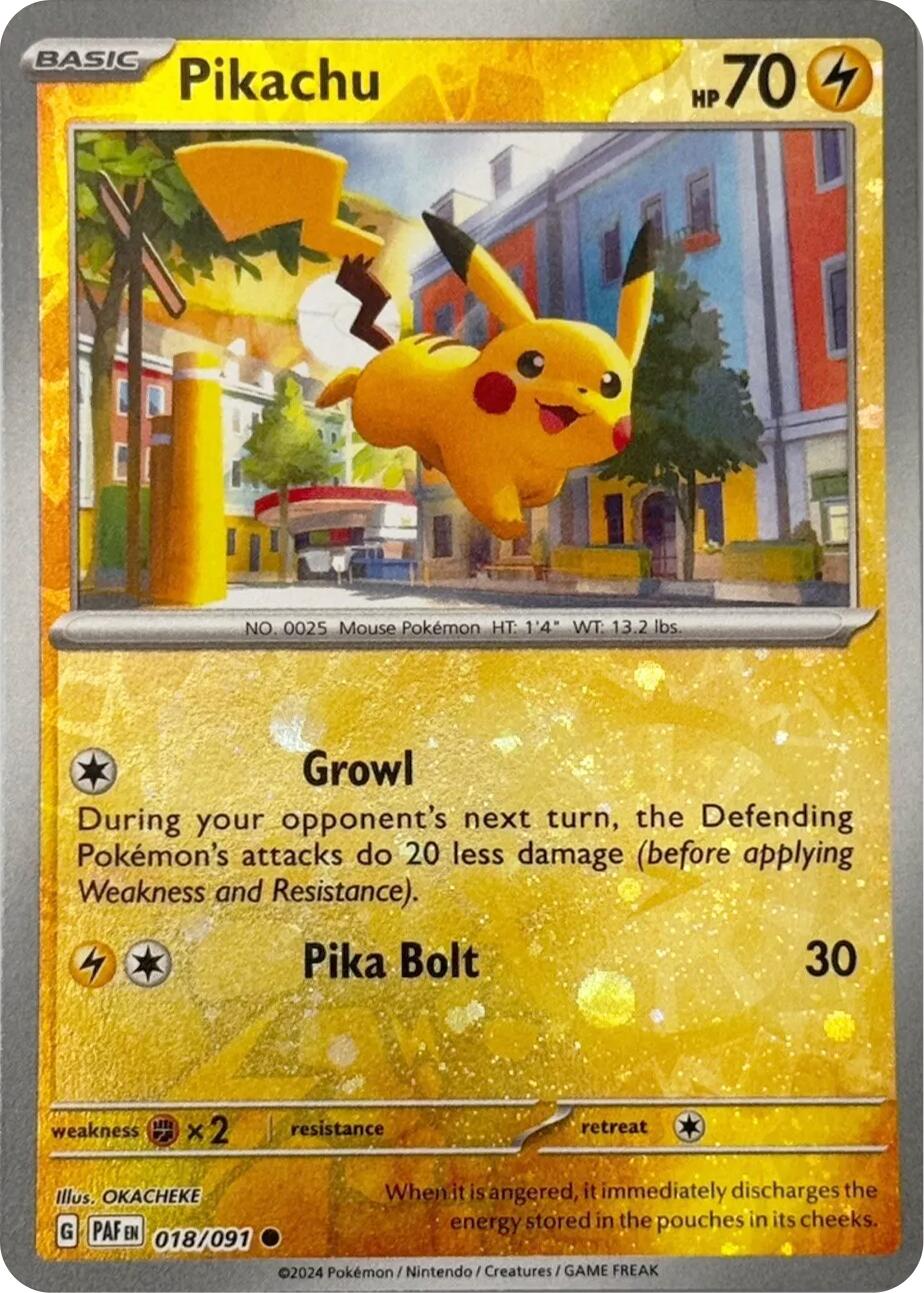 Pikachu (018/091) (Reverse Cosmos Holo) [Scarlet & Violet: Paldean Fates] | Card Merchant Takapuna