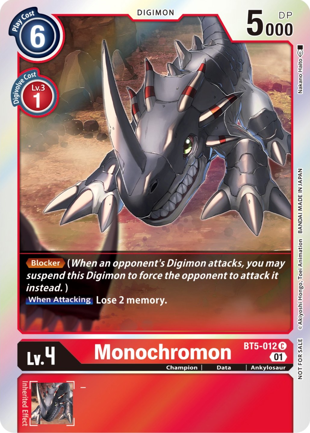 Monochromon [BT5-012] (ST-11 Special Entry Pack) [Battle of Omni Promos] | Card Merchant Takapuna