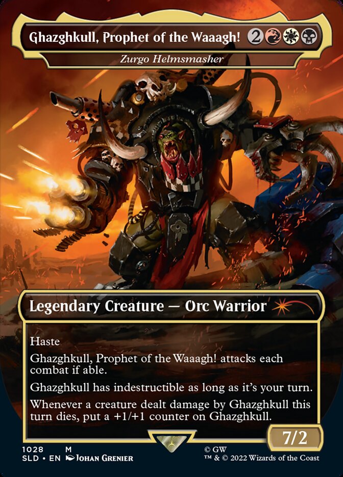 Ghazghkull, Prophet of the Waaagh! - Zurgo Helmsmasher (Borderless) [Secret Lair Drop Series] | Card Merchant Takapuna