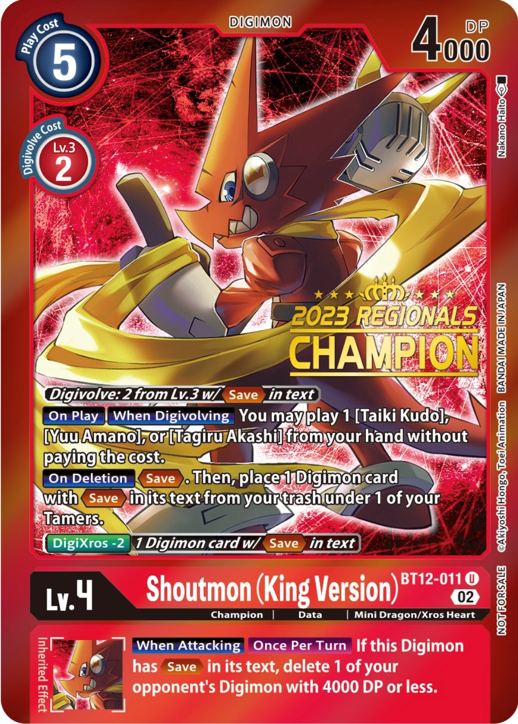 Shoutmon (King Version) [BT12-011] (2023 Regionals Champion) [Across Time Promos] | Card Merchant Takapuna