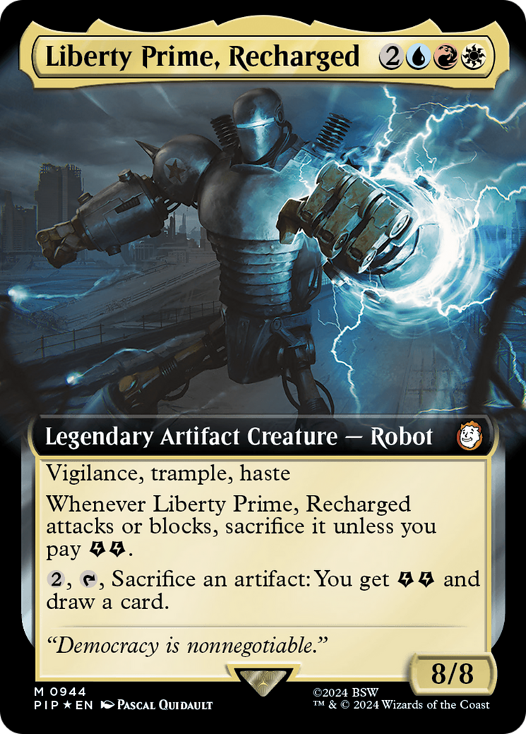 Liberty Prime, Recharged (Extended Art) (Surge Foil) [Fallout] | Card Merchant Takapuna