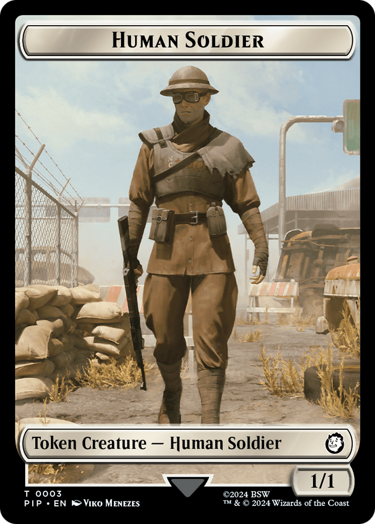 Settlement // Human Soldier Double-Sided Token [Fallout Tokens] | Card Merchant Takapuna