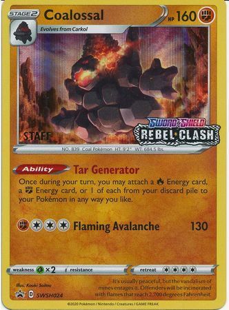 Coalossal (SWSH024) (Staff Prerelease Promo) [Sword & Shield: Black Star Promos] | Card Merchant Takapuna