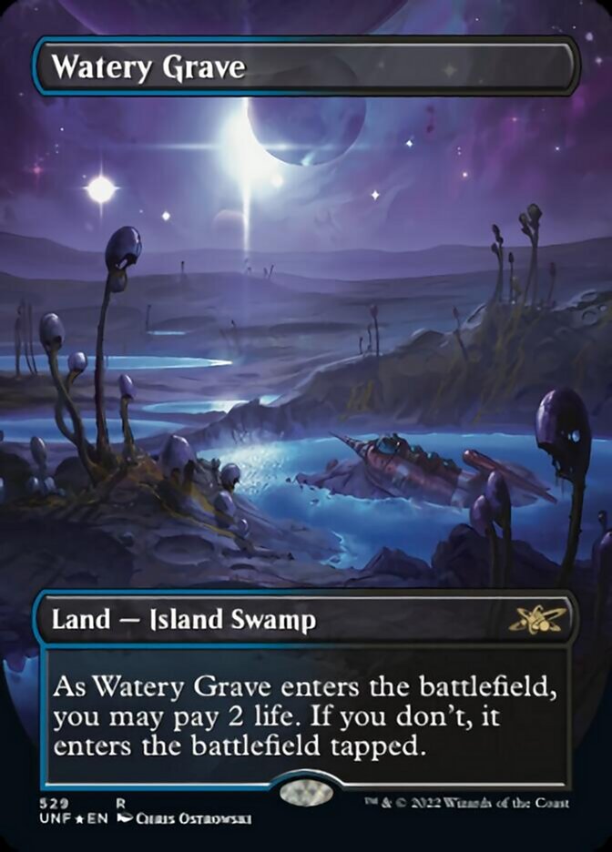 Watery Grave (Borderless) (Galaxy Foil) [Unfinity] | Card Merchant Takapuna