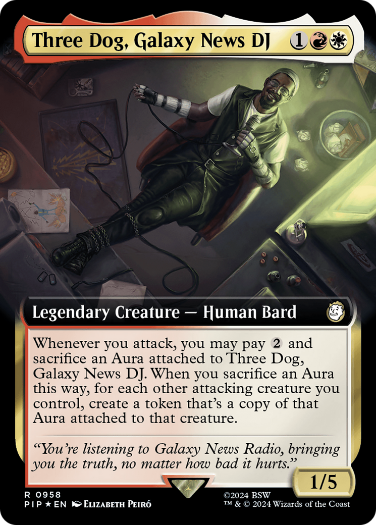 Three Dog, Galaxy News DJ (Extended Art) (Surge Foil) [Fallout] | Card Merchant Takapuna