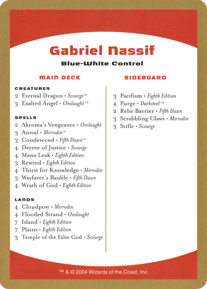 Gabriel Nassif Decklist [World Championship Decks 2004] | Card Merchant Takapuna