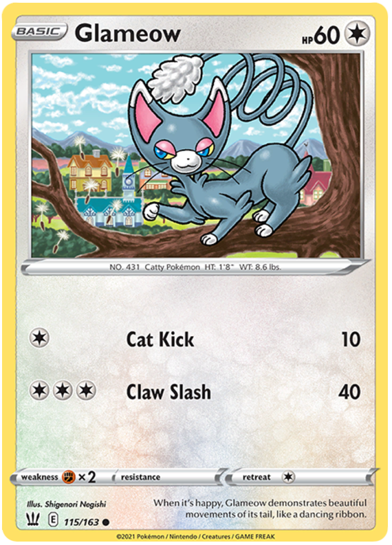 Glameow (115/163) [Sword & Shield: Battle Styles] | Card Merchant Takapuna