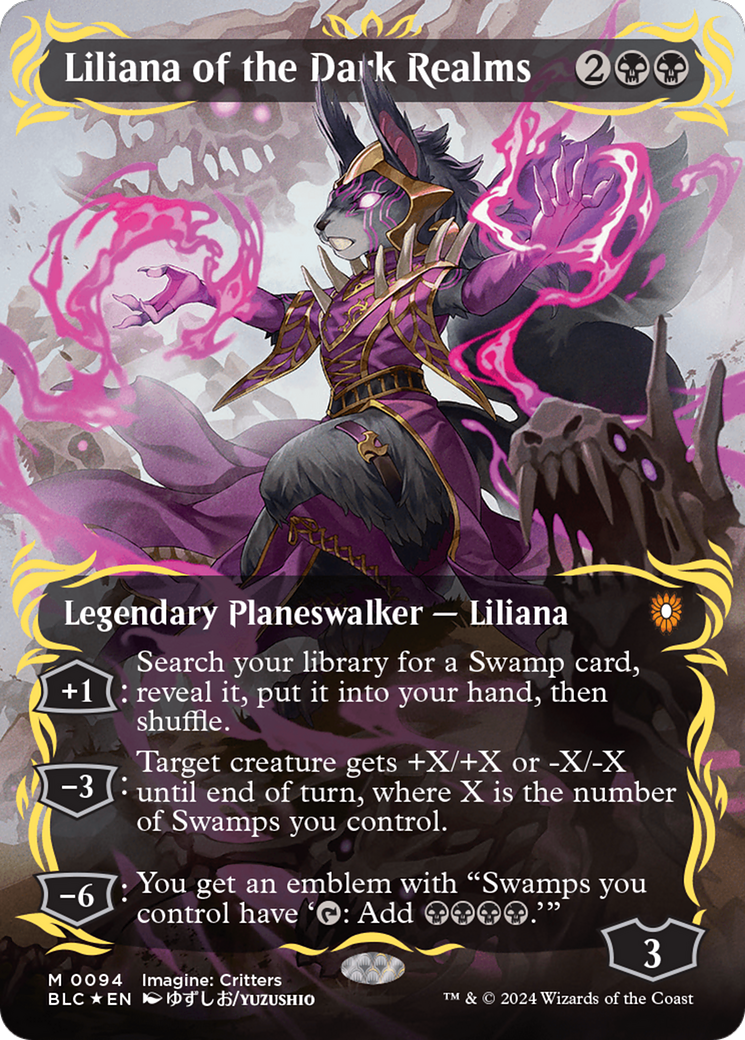 Liliana of the Dark Realms (Borderless) (Raised Foil) [Bloomburrow Commander] | Card Merchant Takapuna